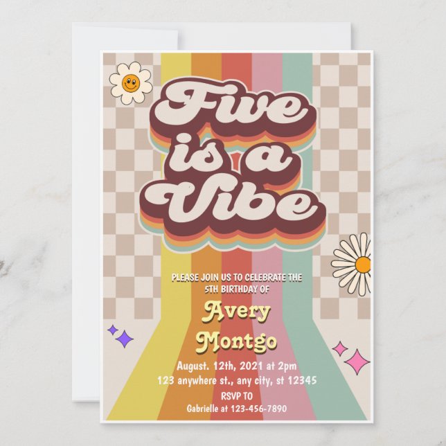 Five is a Vibe Groovy 5th Birthday Invitation (Front)