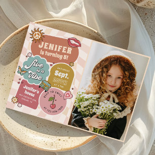 Five Is A Vibe Groovy Daisy 5th Birthday Photo Invitation