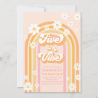 Five Is A Vibe Groovy Daisy Rainbow 5th Birthday
