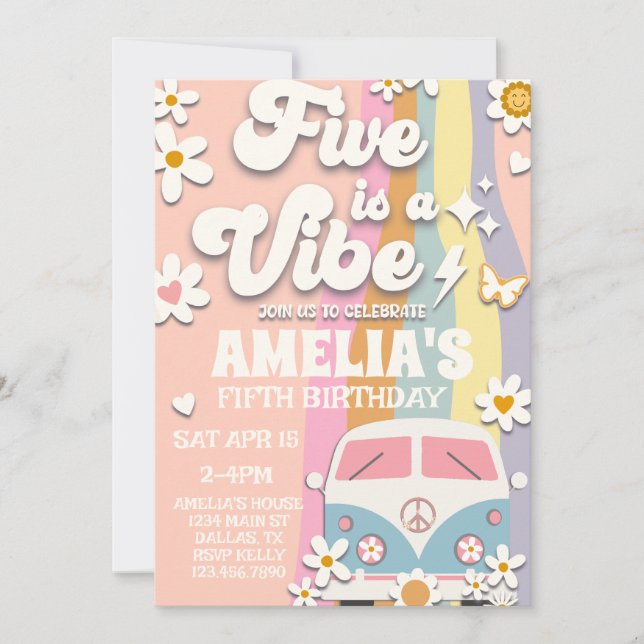 Five is a Vibe Groovy Fifth Birthday Invitation (Front)