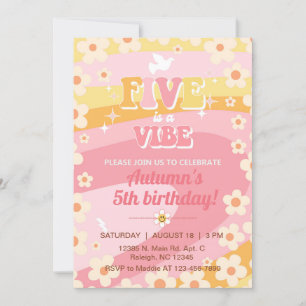 Five is a Vibe Groovy girl 5th birthday invite. Invitation