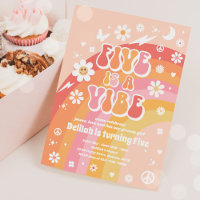 Five Is A Vibe Groovy Hippie Rainbow 5th Birthday