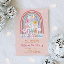 Five is a Vibe Groovy Rainbow Flower Birthday Invitation