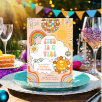 Five is a Vibe Groovy Retro 70s Rainbow 5 Birthday