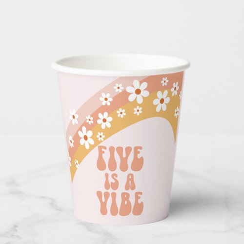 Five is a Vibe Groovy Retro Daisy Boho Rainbow Paper Cups