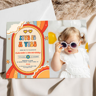 Five Is A Vibe Groovy Retro Rainbow 5th Birthday Invitation