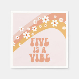 Five is a Vibe Groovy Retro Rainbow 5th Birthday Napkins