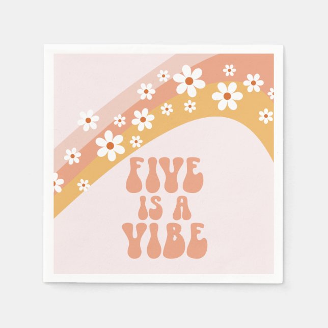 Five is a Vibe Groovy Retro Rainbow 5th Birthday Napkins (Front)