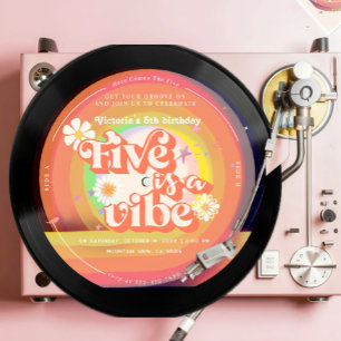 FIVE is a Vibe Groovy Retro Sunshine Rainbow Daisy Invitation