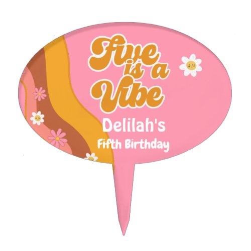 Five is a vibe groovy retro vintage birthday cake topper