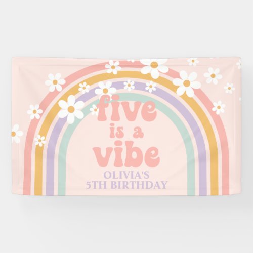 Five is a Vibe Pastel rainbow 5th birthday Banner