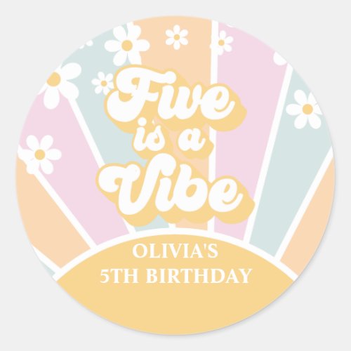 Five is a Vibe pastel Retro Sunshine daisy boho Classic Round Sticker