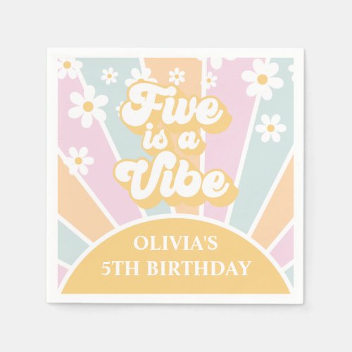 Five is a Vibe pastel Retro Sunshine daisy boho Napkins