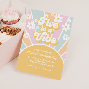 Five is a Vibe Pastel Retro Sunshine daisy Invitation
