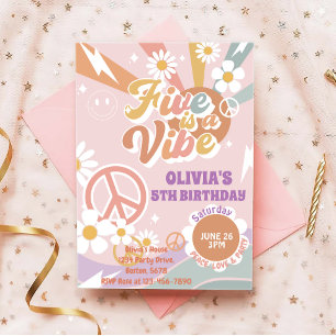 Five is a Vibe peach love party 5th birthday Invitation