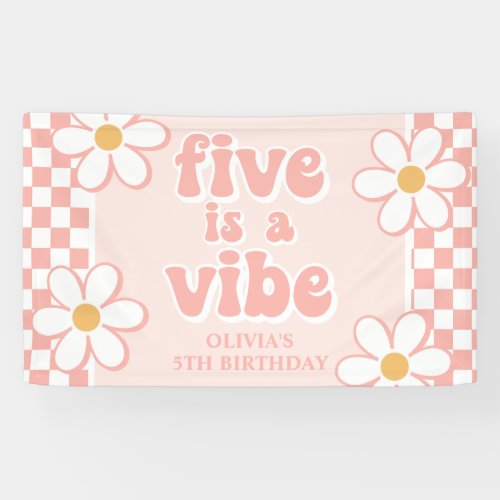 Five is a Vibe Pink Daisy Checker