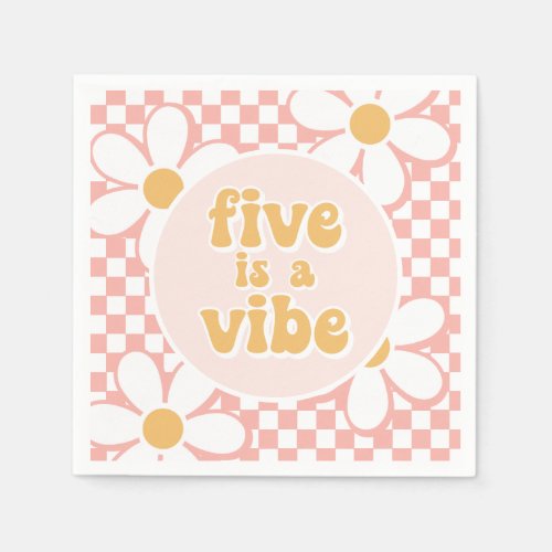 Five is a Vibe Pink Daisy Checker Napkins