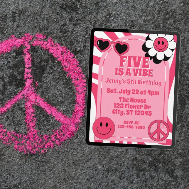 Five is a Vibe, pink retro 5th Birthday Invitation (Creator Uploaded)
