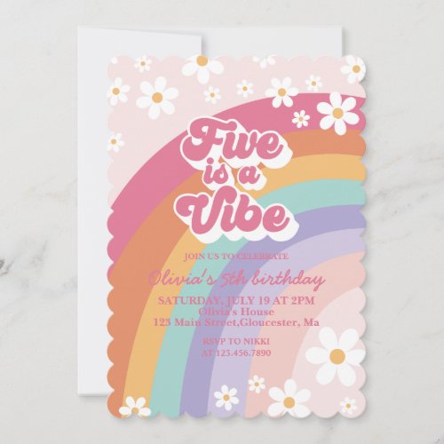 Five is a Vibe Rainbow 5th Birthday Invitation