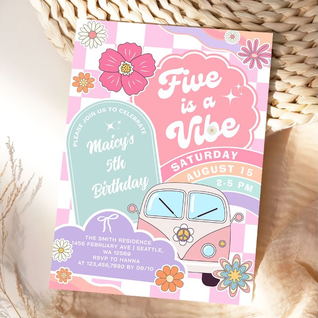 Five is a Vibe Rainbow Daisy 5th Birthday Invitation (Creator Uploaded)