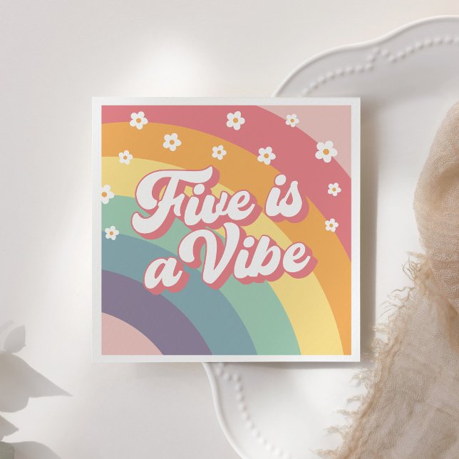 Five is a Vibe Retro 70s Rainbow Daisy Birthday  Napkins (Creator Uploaded)