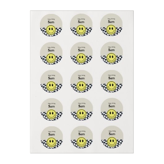 Five is a Vibe Retro Black and white checkered Edible Frosting Rounds (Sheet)