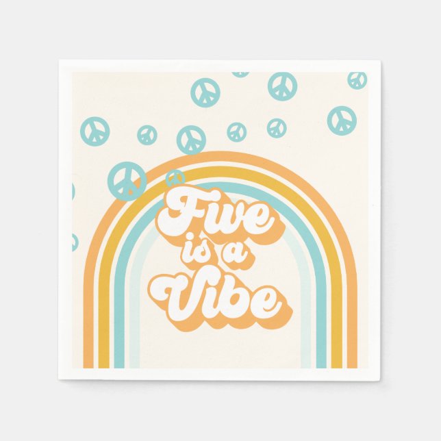 Five is a Vibe Retro Boy 5th Birthday Napkins (Front)