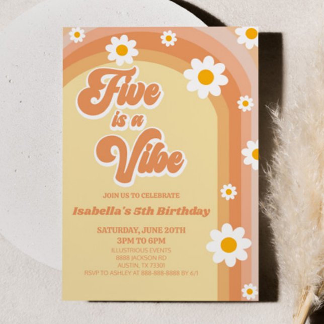 Five Is A Vibe Retro Daisy 5th Birthday Party Invitation (Creator Uploaded)