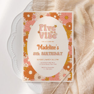 Five is a Vibe Retro Daisy Girl 5th Birthday Invitation