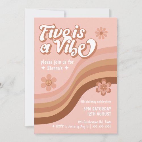 Five is a Vibe Retro Daisy Pink Girl Birthday Invitation