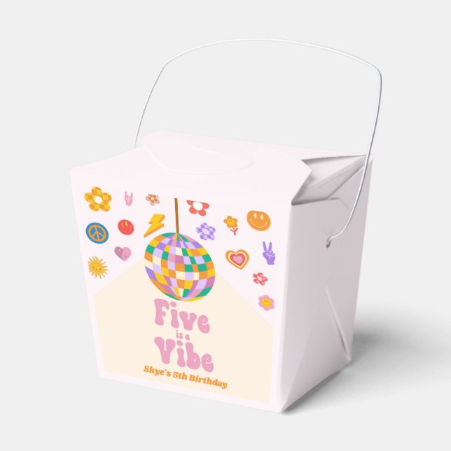 Five Is A Vibe Retro Disco Ball 5th Birthday Party Favor Boxes (Front Side)