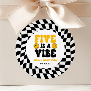 Five Is A Vibe Retro Fifth 5th Birthday Party Classic Round Sticker