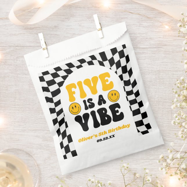 Five Is A Vibe Retro Fifth 5th Birthday Party Favor Bag (Clipped)