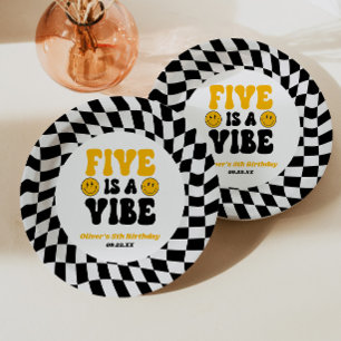Five Is A Vibe Retro Fifth 5th Birthday Party Paper Plates