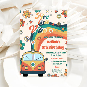 Five Is A Vibe Retro Floral 5th Birthday Party Invitation