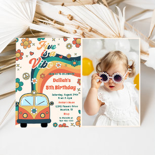 Five Is A Vibe Retro Floral 5th Birthday Photo  Invitation