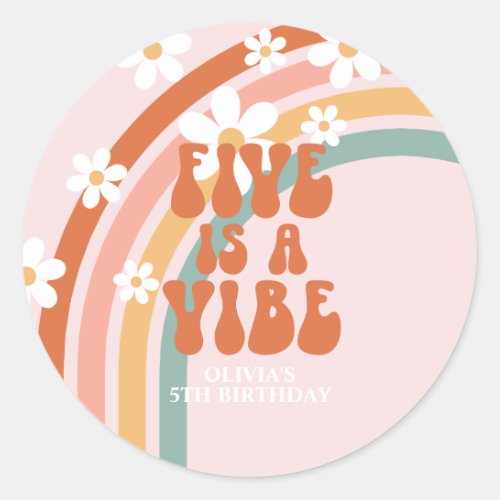 Five is a Vibe Retro rainbow 5th birthday Classic Round Sticker