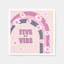 Five is a Vibe Retro Rainbow Daisy Girl 5th