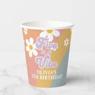 Five is a Vibe Retro Rainbow Paper Cups