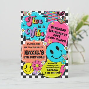 Five is a Vibe Retro Smile Groovy Birthday Party Invitation