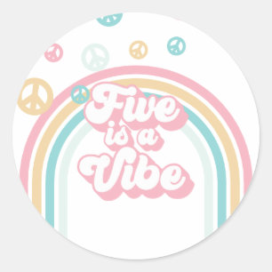 Five is a Vibe Retro Summer Rainbow Classic Round Sticker