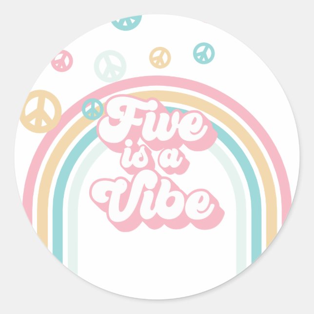 Five is a Vibe Retro Summer Rainbow Classic Round Sticker (Front)