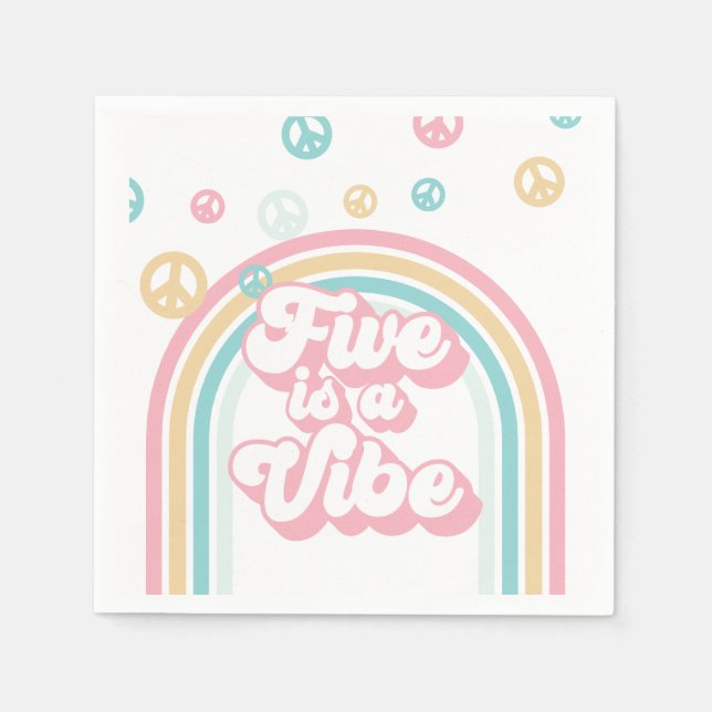 Five is a Vibe Retro Summer Rainbow Napkins (Front)