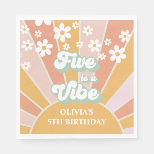 Five is a Vibe Retro Sunshine daisy boho Napkins
