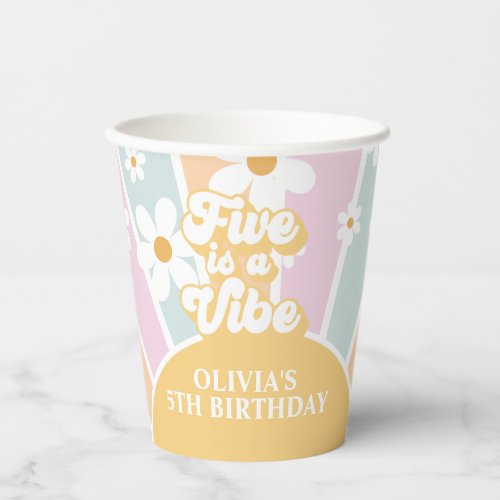 Five is a Vibe Retro Sunshine pastel Birthday Paper Cups