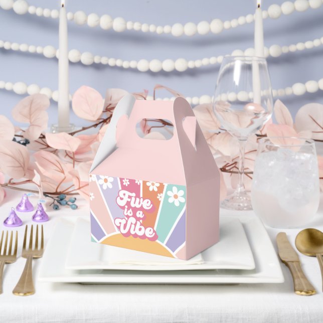Five is a Vibe Retro Sunshine Rainbow Daisy Favor Boxes (Wedding)