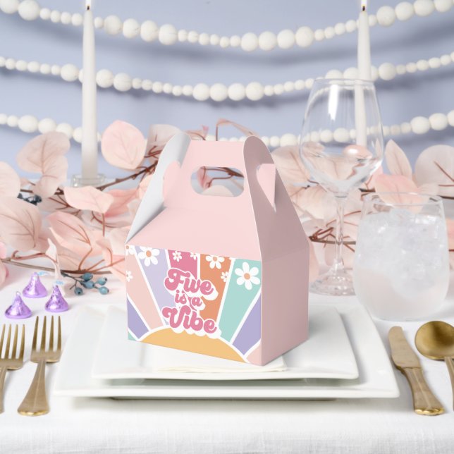 Five is a Vibe Retro Sunshine Rainbow Daisy Favor Boxes (Wedding)