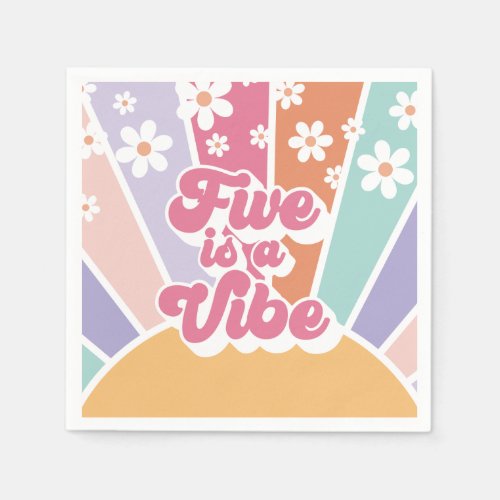 Five is a Vibe Retro Sunshine Rainbow Daisy Napkins