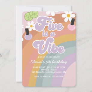 Five is a vibe Spa Rainbow 5th Birthday Invitation