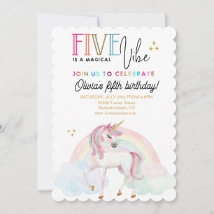 Five is a Vibe Unicorn Rainbow birthday Invitation